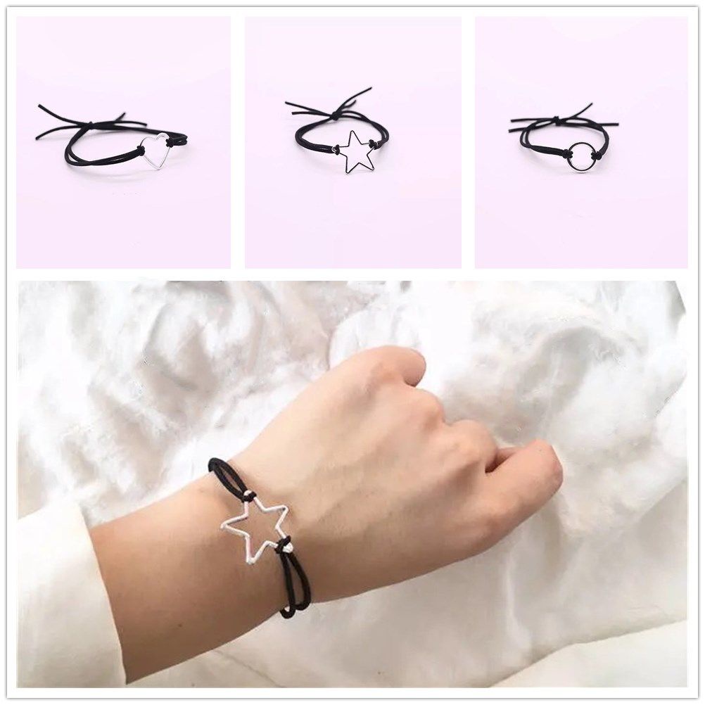 Vòng tay dây thừng mặt hình ngôi sao/trái tim có thể điều chỉnh thời trang cho cặp đôi