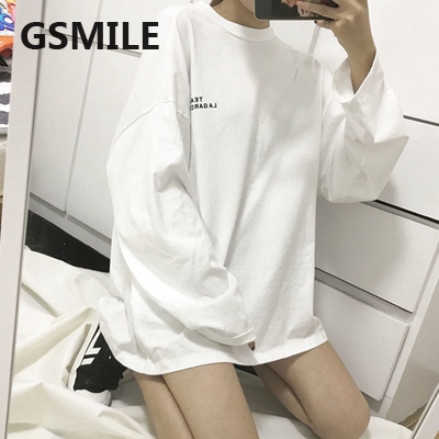 Áo thun nữ dài tay in chữ đơn giản phong cách Hàn Quốc