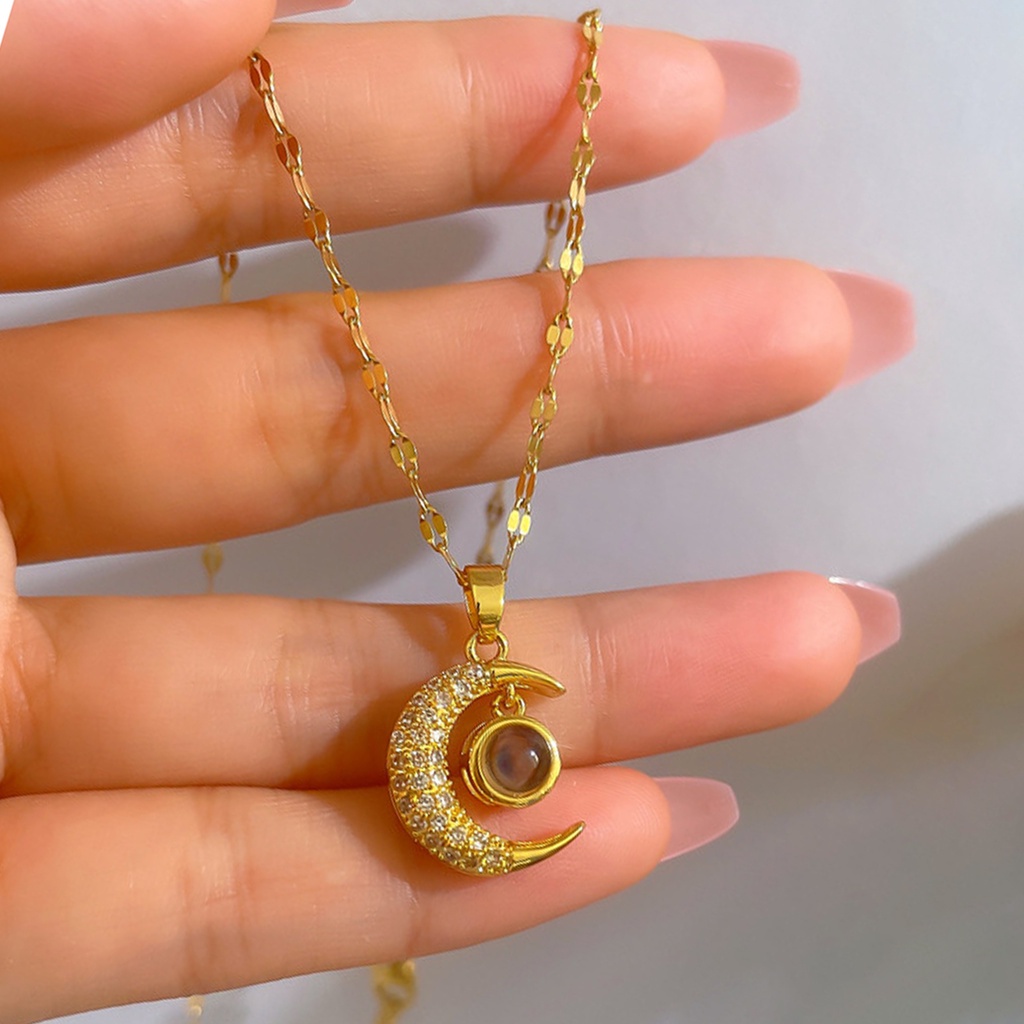 Ở stcok| Vòng cổ Bằng Thép Titan Mặt Hình Mặt Trăng Đính Đá Thời Trang
