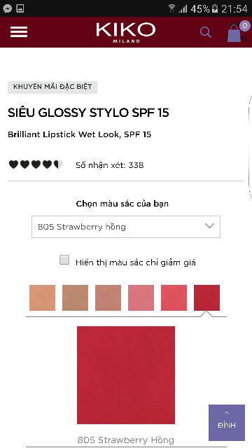 Son Kiko Ultra Glossy Stylo SPF 15 ( ib check bill)
