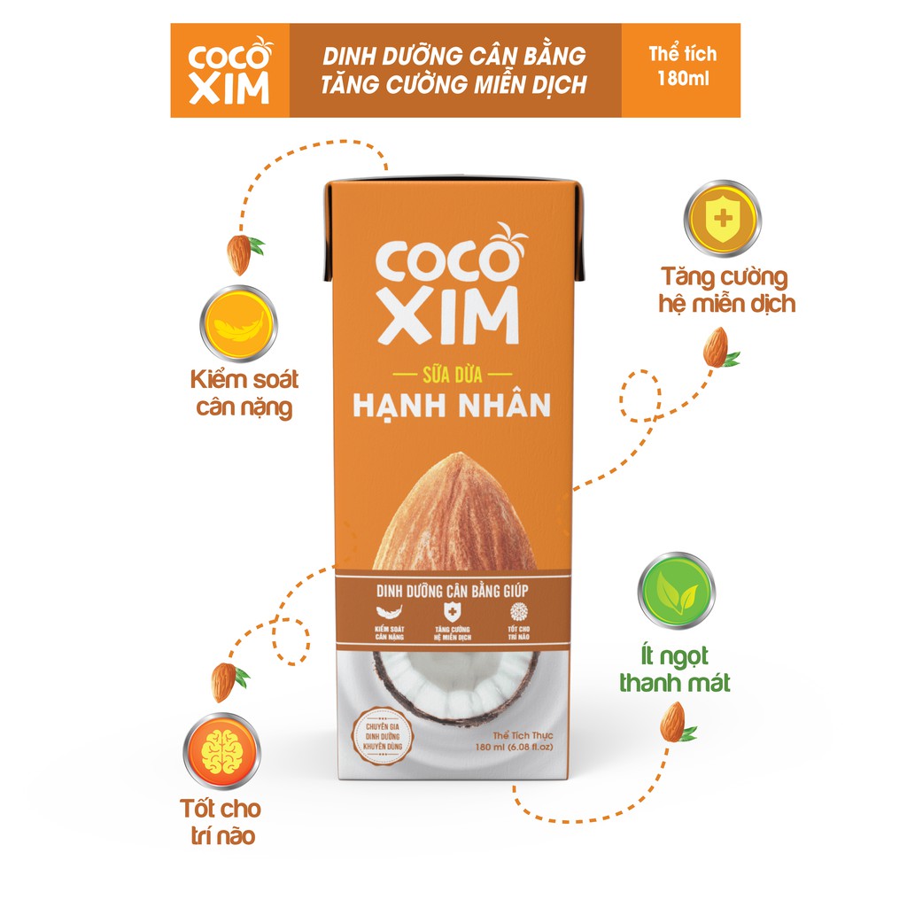 [Mã FMCGM25 - 10% ĐH 150K] Lốc 4 Hộp sữa dừa Hạnh nhân Cocoxim dung tích 180ml/Hộp