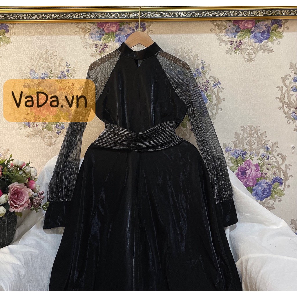 Đầm xòe tay dài cổ lọ cách điệu tay phối lưới kim tuyến sang chảnh cao cấp có BIG SIZE- Thời Trang VADA - V29 | BigBuy360 - bigbuy360.vn