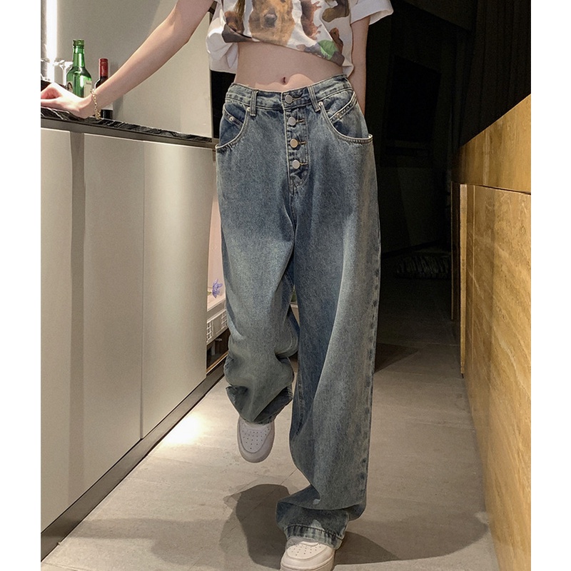 Quần Jean Nữ Ống Rộng Lưng Cao Màu Sắc Sáng Thời Trang Mùa Hè