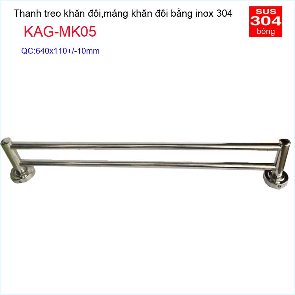 Thanh treo khăn đôi nhà tắm, giá treo khăn Inox, máng khăn KAG-MK05