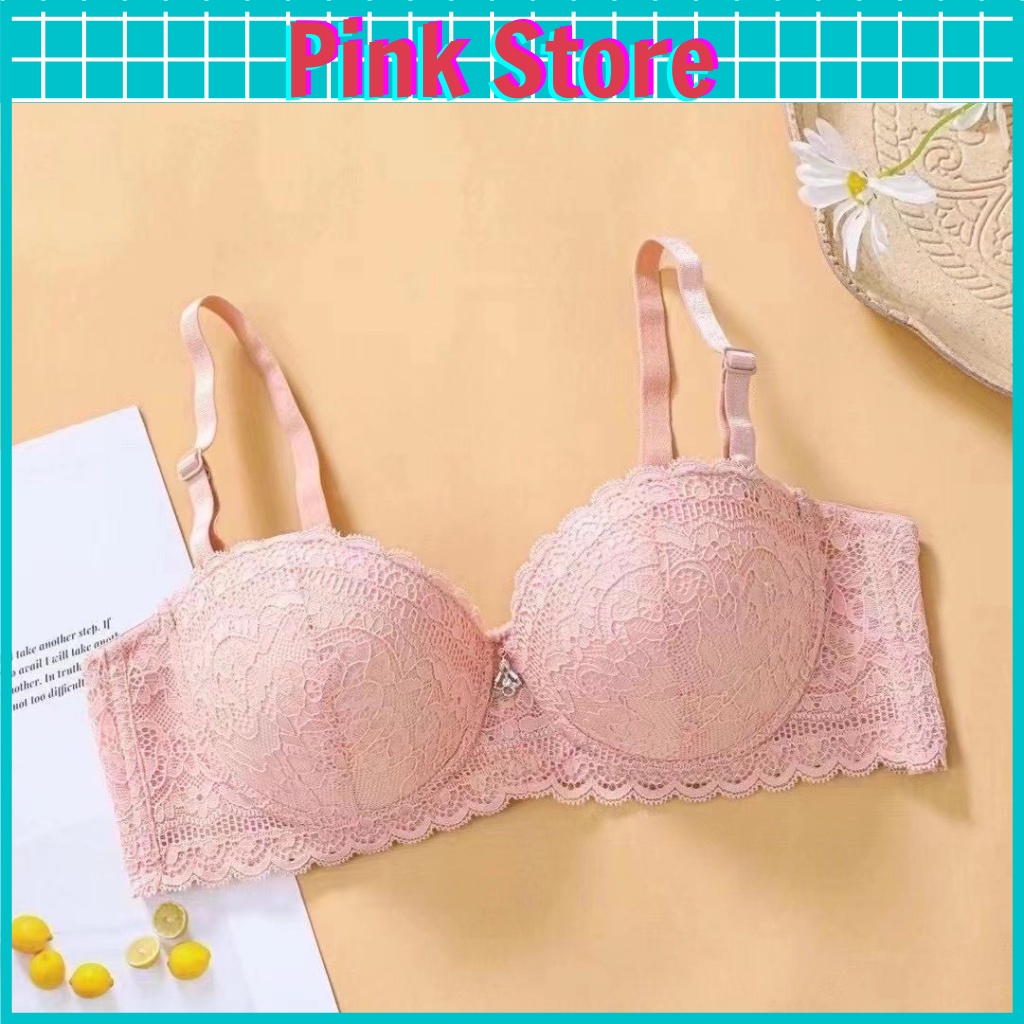Áo Lót Nữ Ren Có Gọng Đệm Mút Mỏng Cup Ngang Quả Tròn Ôm Ngực Mềm Mịn Quyến Rũ PINK STORE 8833