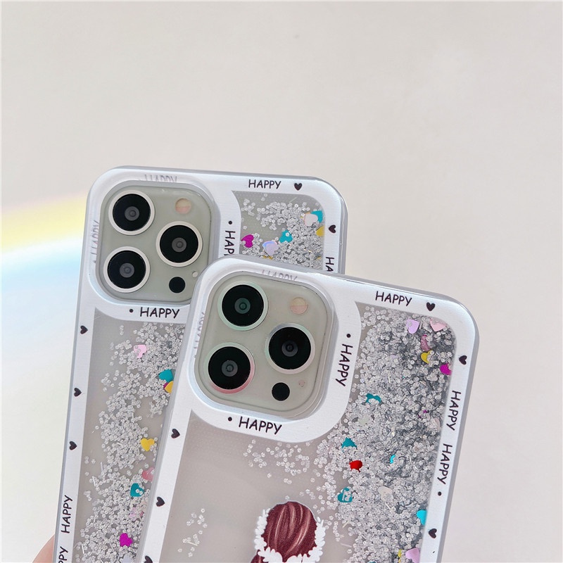 Ốp Điện Thoại TPU Mềm Họa Tiết Cô Gái Phối Kim Tuyến Cho iPhone 12 13 Pro MAX 11 7 8 Plus 6 6S SE 2020 X XS MAX XR