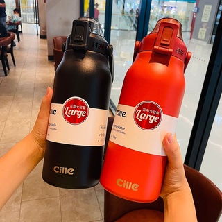 Bình nước giữ nhiệt dung tích lớn 1300/1700ml bằng thép không gỉ kèm ống hút phong cách thể thao