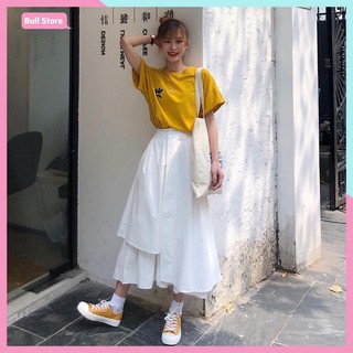 Chân váy dài Ulzzang lệch vạt xếp ly 2 tà dáng xòe 64