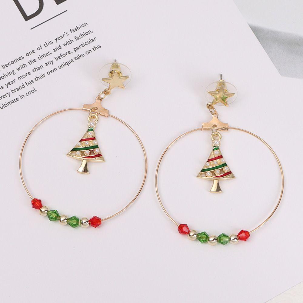 NIUYOU 1 Đôi Bông Tai Vòng Lớn Sáng Tạo Nhiều Màu Sắc Cho Giáng Sinh