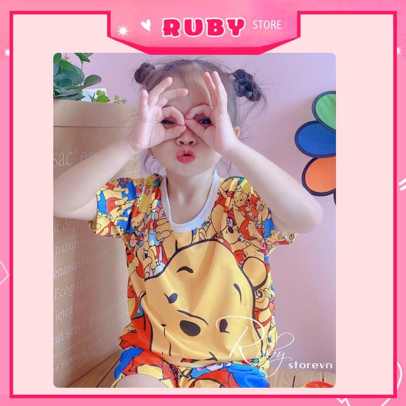 Set bộ mặc nhà Gấu Pooh Phom Rộng cho mẹ và bé (trai, gái) chất thun mịn mát co giãn thoải mái ❤ Rubystorevn DBRBD