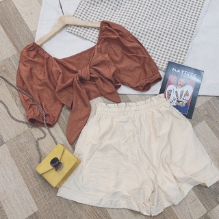 SET ÁO CỘT NƠ NGỰC KÈM QUẦN SHORT (KÈM HÌNH THẬT)