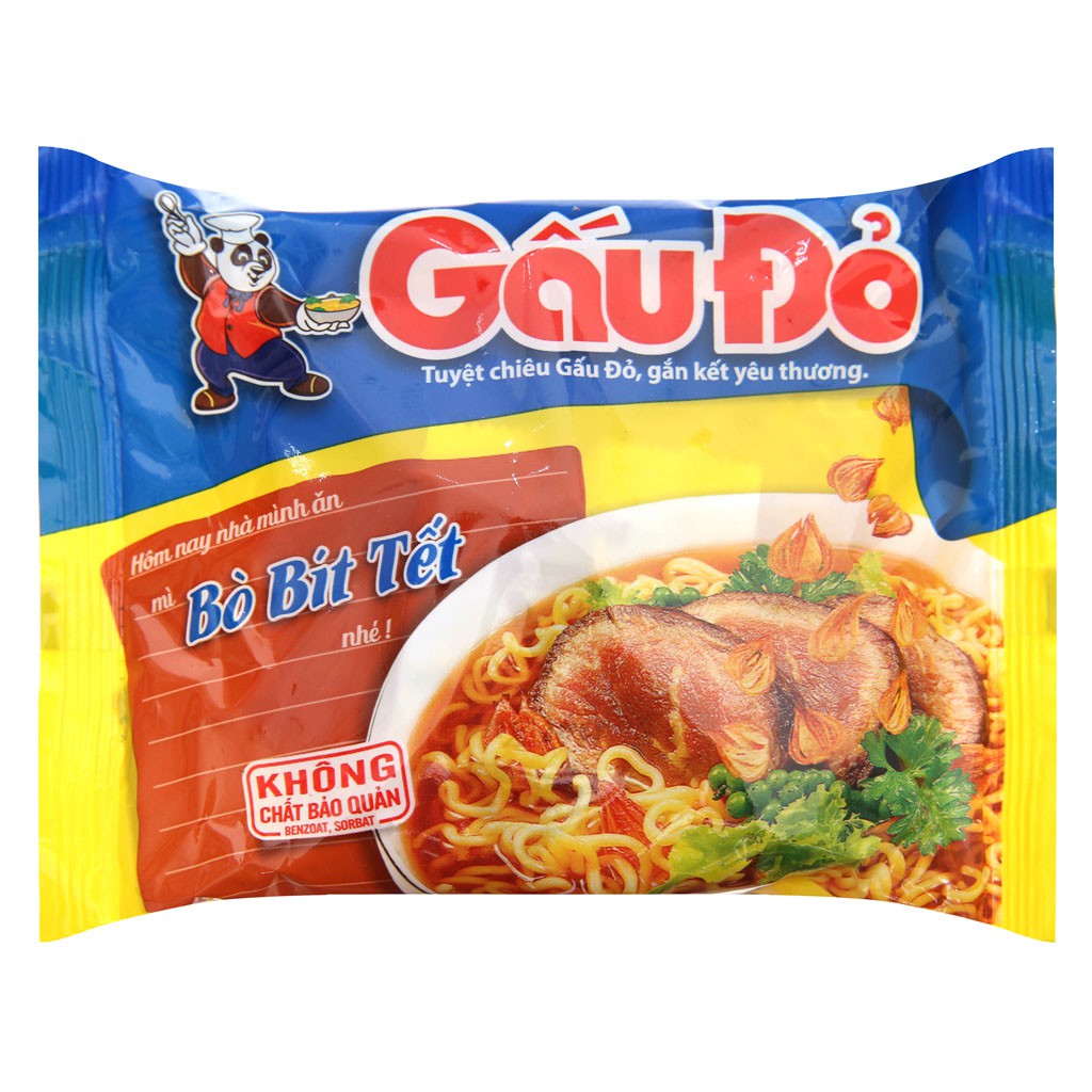 Mì Ăn Liền Gấu Đỏ Bò Bít Tết Thùng 30 Gói x 64g/gói