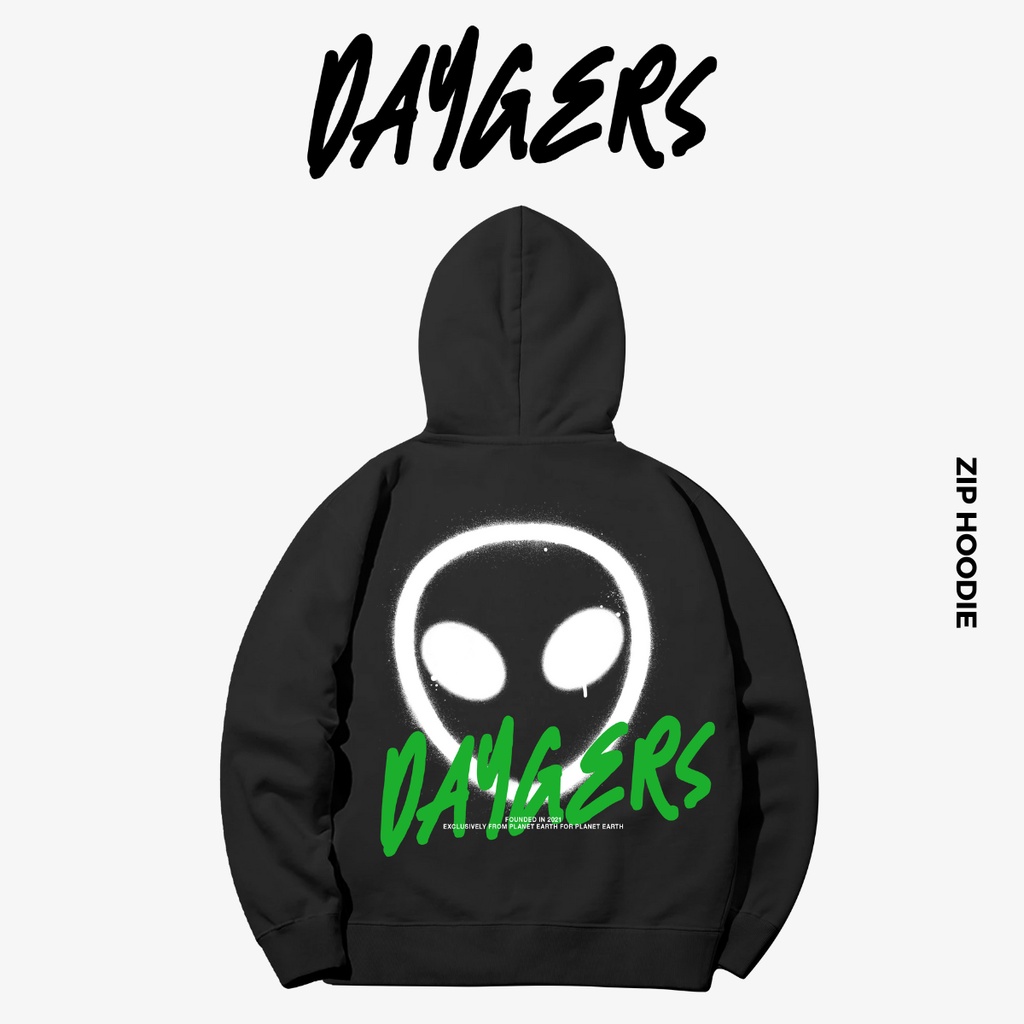 Áo SPRAYED Alien Zip Hoodie - Áo khoác nỉ dây kéo nam nữ unisex form rộng, nỉ chân cua cao cấp - Local brand Daygers