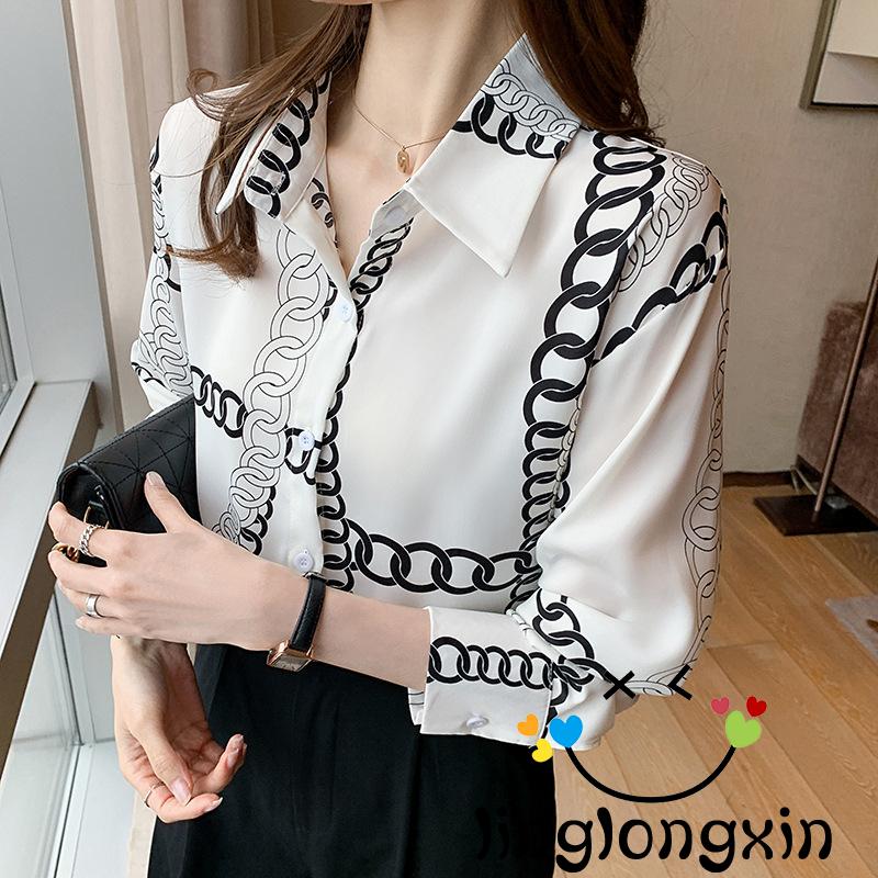 Áo Sơ Mi Nữ Dài Tay Họa Tiết Dây Xích Thời Trang