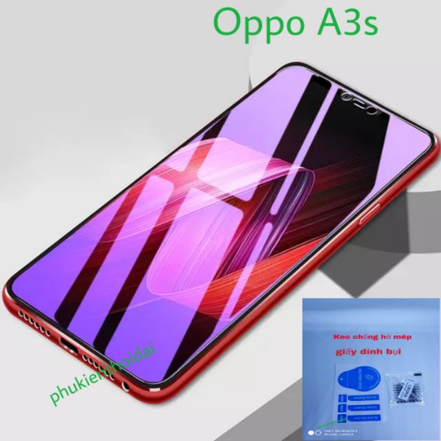 Cường lực Oppo A3s tím chống tia UV hại mắt ( tặng keo mép giấy lấy bụi )