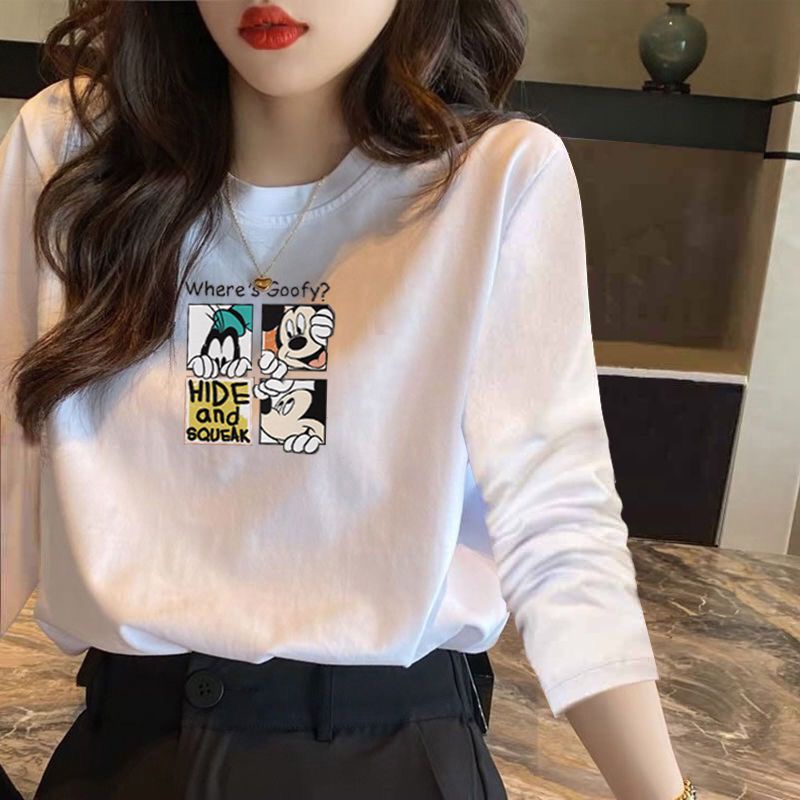 Áo Thun Cotton Trắng Tay Dài Dáng Rộng Thời Trang Mùa Xuân Mới 2022