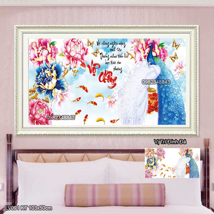 Tranh đính đá vợ chồng KT:103x50cm. Tranh gắn đá chưa đính.