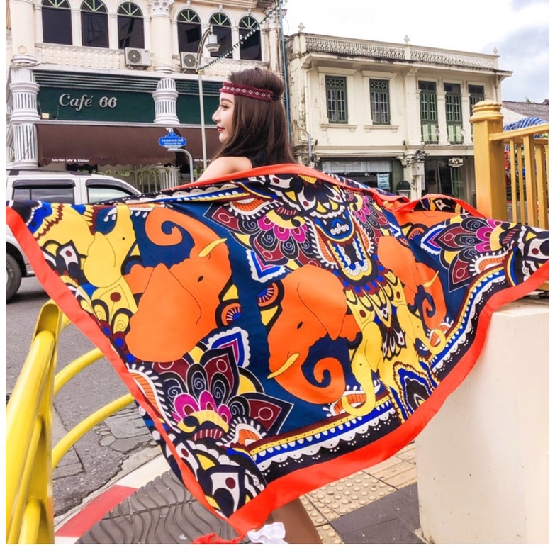 [Hàng Loại 1] Khăn Choàng Đi Biển Chống Nắng Hoạ Tiết Voi Vàng Chụp Ảnh Siêu Đẹp