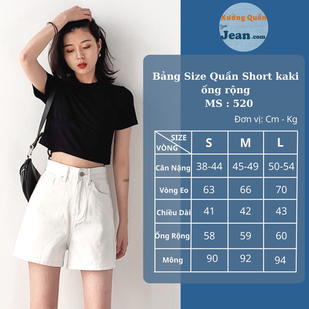 Quần Short Kaki Nữ Ống Rộng Lưng Cao 2 Màu Trắng Và Đen Phong Cách Basic Hàn Quốc 520