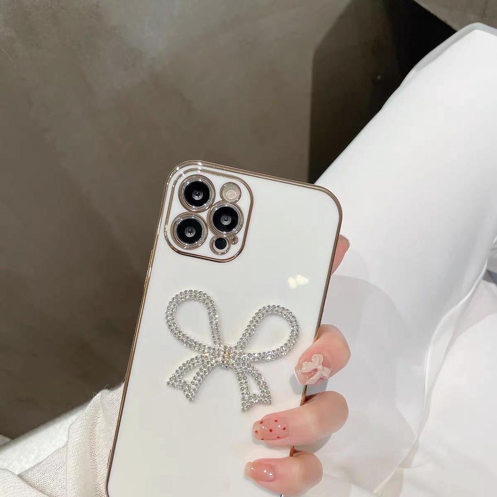 Ốp Điện Thoại tpu Mềm Mạ Điện Đính Nơ Cho Iphone 14 PROMAX 13 12 pro max 11 pro max xs max xr x 7 8 plus