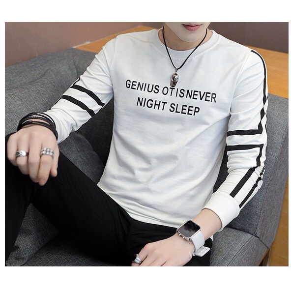 Áo Thun Nam Dài Tay Cổ Tròn phom rộng In Chữ AT03 (Kem,Trang,nâu) Skymen fashion
