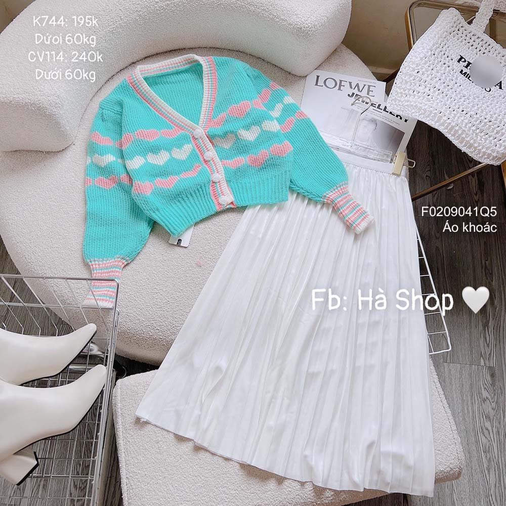 Áo khoác len phối họa tiết trái tim gài nút tay dài bo viền hàng đẹp QC!