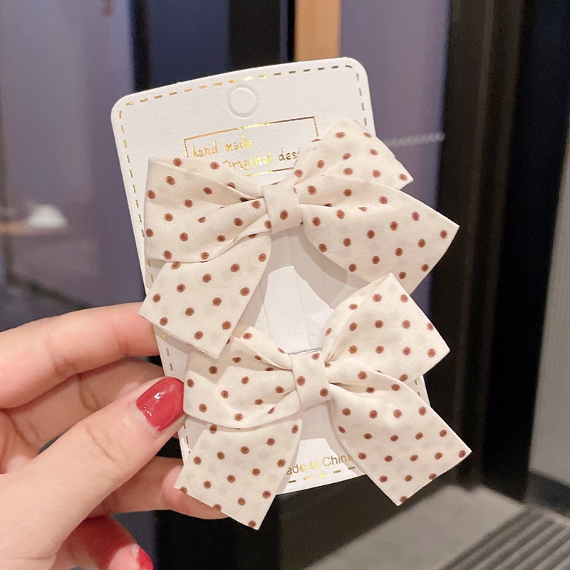 Cặp kẹp tóc thiết kế nơ họa tiết chấm bi phong cách Hàn Quốc xinh xắn dành cho nữ