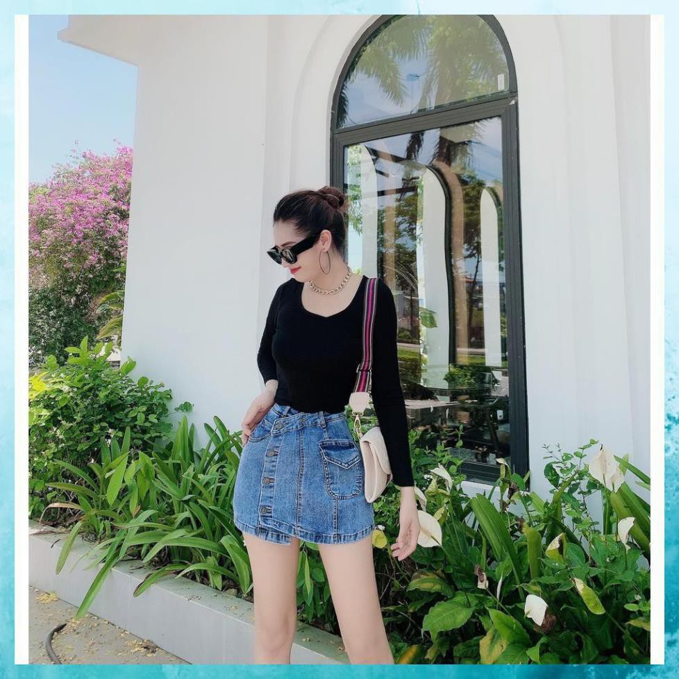 [TH Jeans] Quần shorts jeans nữ, quần giả váy chất liệu co giãn, lưng cao vạt lệch. Mã V1115 | BigBuy360 - bigbuy360.vn