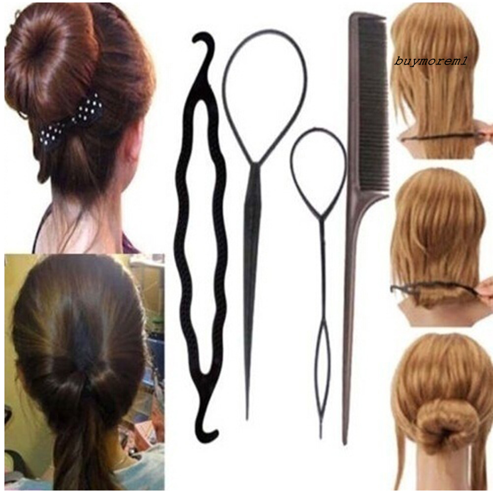 Bộ 4 Dụng Cụ Tạo Kiểu Tóc Búi Hình Bánh Donut DIY Dành Cho Nữ