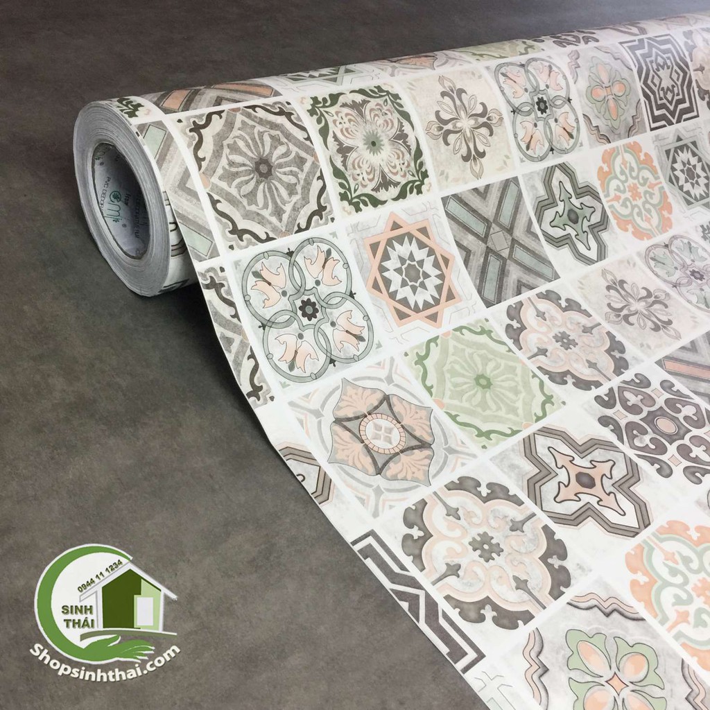 Giấy dán tường giả gạch bông hoa cổ điển màu nâu -  cắt liền thành 1 tấm tùy theo số lần đặt