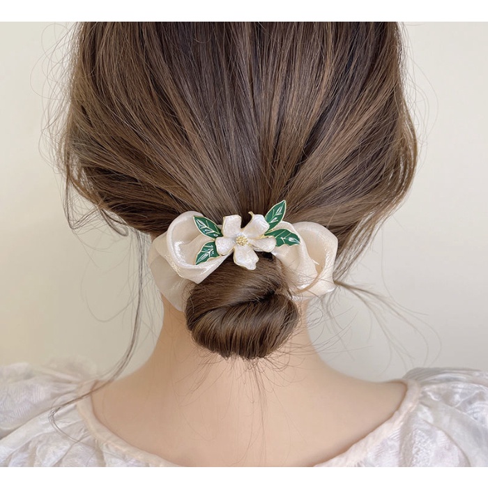 Dây Buộc Tóc In Họa Tiết Hoa Màu Xanh Lá Xinh Xắn Dễ Phối Đồ