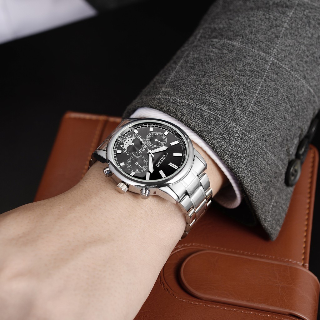 (FULL BOX) Đồng Hồ Nam OUKESHI Dây Thép Không Gỉ Cao Cấp + Tặng Hộp và Pin | BigBuy360 - bigbuy360.vn