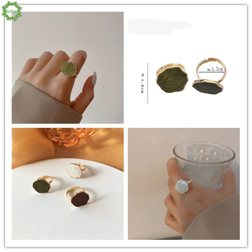 Nhẫn mở bằng kim loại nhiều màu sắc có thể điều chỉnh kích thước phong cách Hàn Quốc cổ điển cho nữ