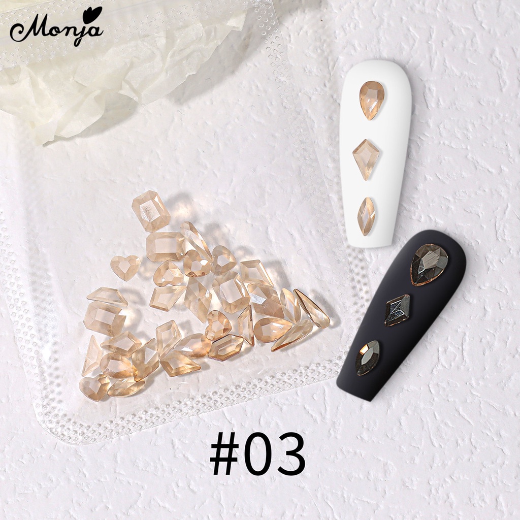 Túi 30 đá đính trang trí móng tay nghệ thuật MONJA aurora 3D AB hình dạng hỗn hợp đáy dẹt DIY thời trang