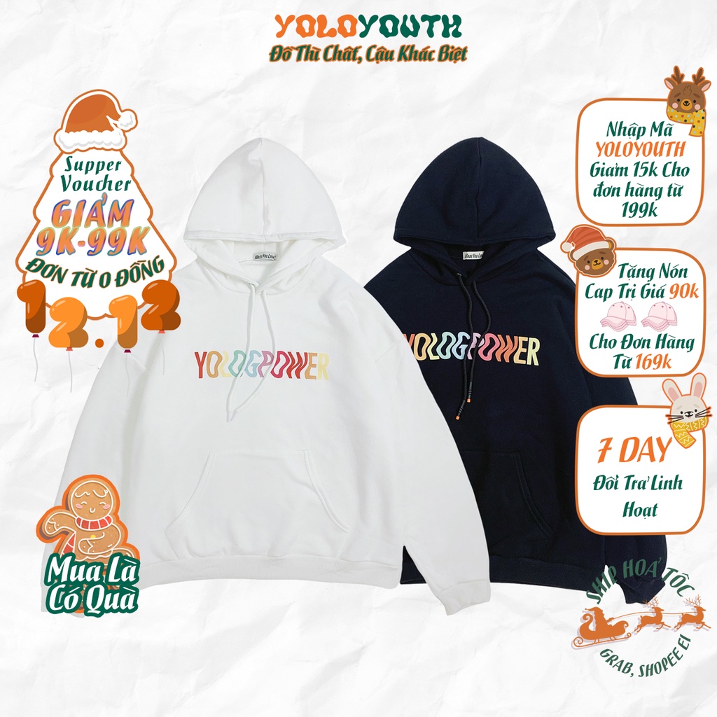 Áo khoác Hoodie ❄️ YOLOGPOWER ❄️ nỉ bông dày dặn Unisex nam nữ oversize form rộng Ulzzang Streetwear thu đông Hàn Quốc