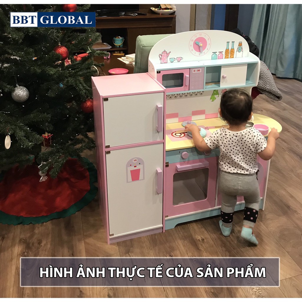 (Tặng tạp dề + nhà bóng) Đồ chơi bếp nấu ăn bằng gỗ cao cấp cỡ lớn, không mùi an toàn cho bé BBT Global MSN18023