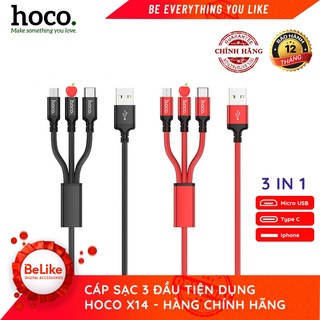 Cáp Sạc 3 Đầu Hoco X14/Micro Usb/Type C-Bh 6 Tháng