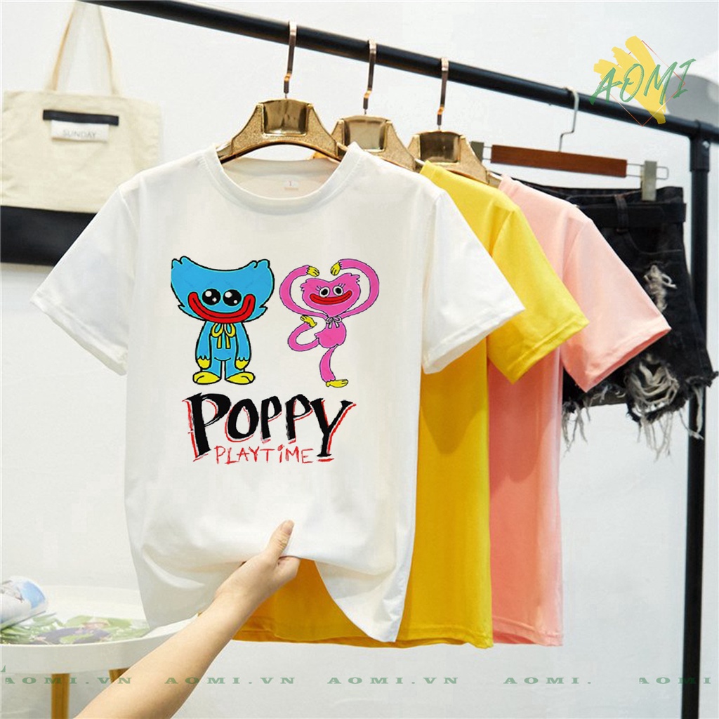 ÁO THUN Poppy Playtime Huggy Wuggy UNISEX PHÔNG TRẮNG TAY NGẮN NAM NỮ GIA ĐÌNH CẶP ĐÔI SIZE TRẺ EM BÉ TRAI GÁI AOMIVN
