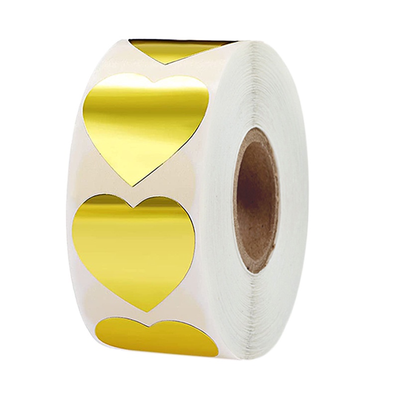 Bộ 500 Miếng Dán Hình Tròn / Trái Tim Màu Vàng Họa Tiết Chấm Bi Nhiều Màu Độc Đáo Trang Trí Niêm Phong Bao Bì Tiện Dụng