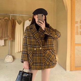 [Sẵn 1 số size] Áo khoác dạ kẻ