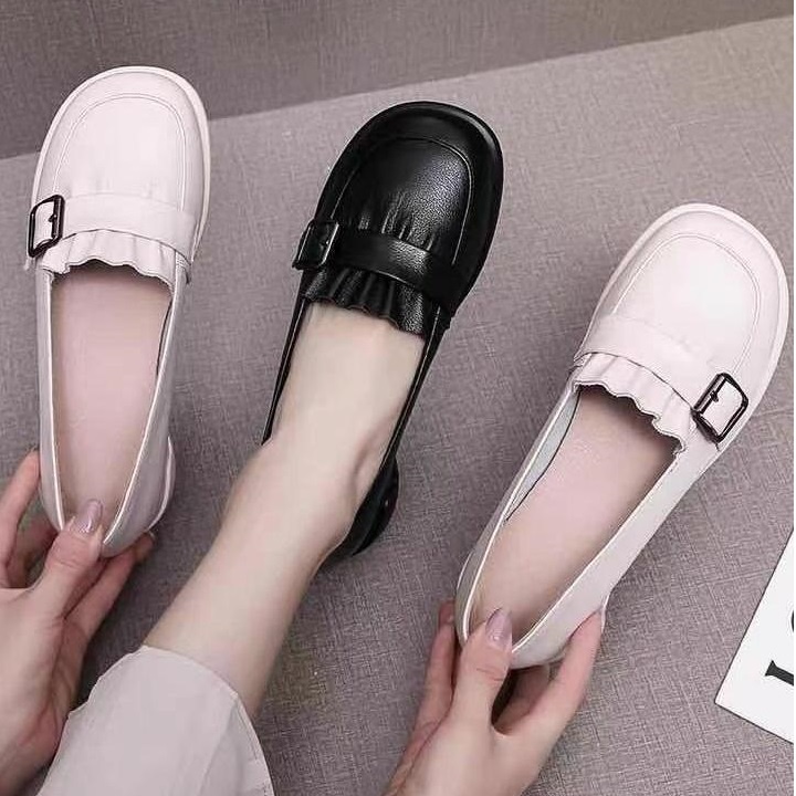 [SIÊU NHẸ_KHÔNG ĐAU CHÂN] Giày slip on nữ, búp bê da lộn vải len xếp ly êm chân, dễ thương S091