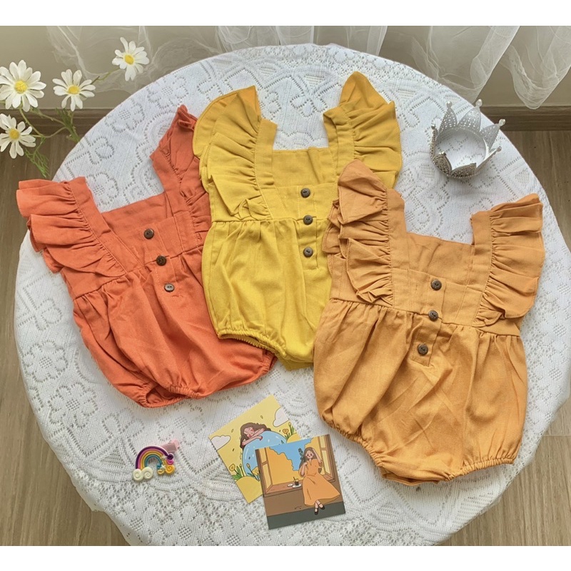 Body suit cho bé gái sơ sinh đính cúc xinh xắn, chất Linen xịn, size 4-11kg