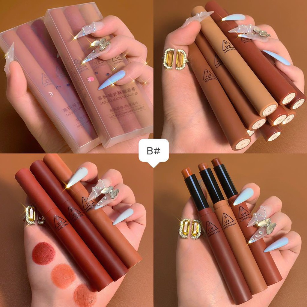 (Hàng Mới Về) Set 3 Thỏi Son Kem Tông Màu Đỏ Thời Thượng ZUK