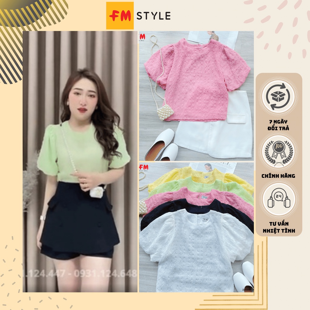 Áo kiểu nữ cổ tròn tay phồng chất vải xốp fmstyle, áo kiểu hàn quốc bánh bèo | Fmstyle Shop 22040140
