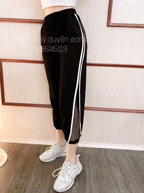 Quần Jogger nữ phối sọc lưới cá tính [FREE SHIP] hàng loại đẹp