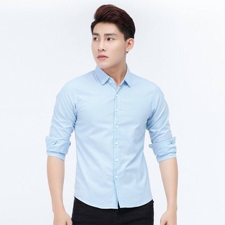 Áo sơ mi nam xanh dương, không nhăn dáng body hàn quốc