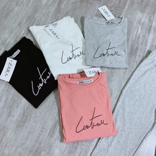 Bộ thun trơn chữ áo thụng quần legging