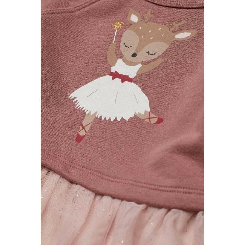 Váy nỉ Hm chân ren họa tiết tuần lộc múa balê dư xịn cho bé gái.