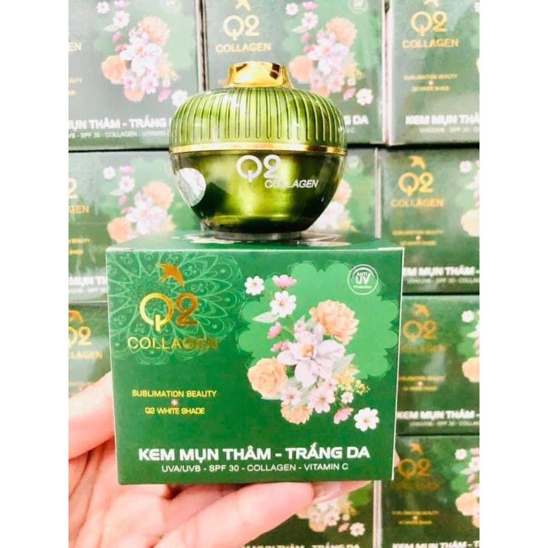 KEM Q2 XANH COLAGEN NGỪA MỤN THÂM TRẮNG DA 10G, 100% CHÍNH HÃNG