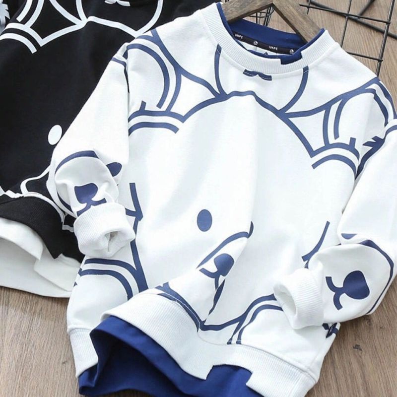 Áo sweater dài tay giả 2 lớp in họa tiết hoạt hình thoải mái thời trang cho bé